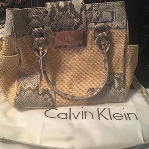 Calvin Klein Straw & Animal Print Handbag